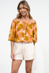 Journee Top - On or Off Shoulder Button Down in Tropica Print