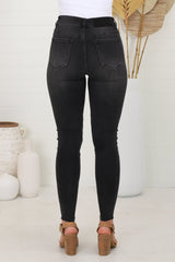 Joyce Jeans - Skinny Leg Ripped Knee Jeans in Charcoal