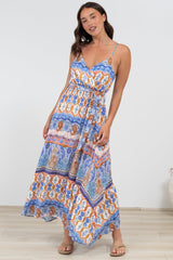 Judy Maxi Dress - Cross Bodice Sun Dress with Matching Belt in Belly Print