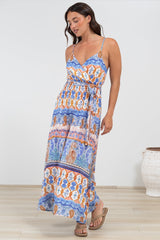 Judy Maxi Dress - Cross Bodice Sun Dress with Matching Belt in Belly Print
