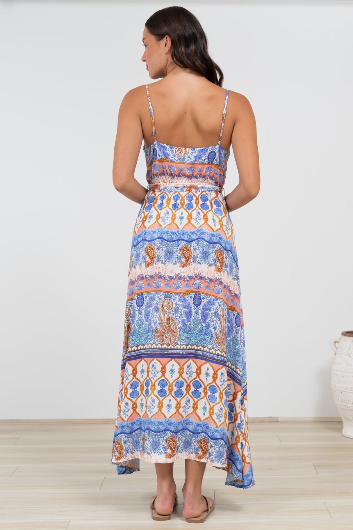 Judy Maxi Dress - Cross Bodice Sun Dress with Matching Belt in Belly Print