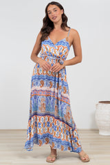 Judy Maxi Dress - Cross Bodice Sun Dress with Matching Belt in Belly Print