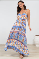 Judy Maxi Dress - Cross Bodice Sun Dress with Matching Belt in Belly Print