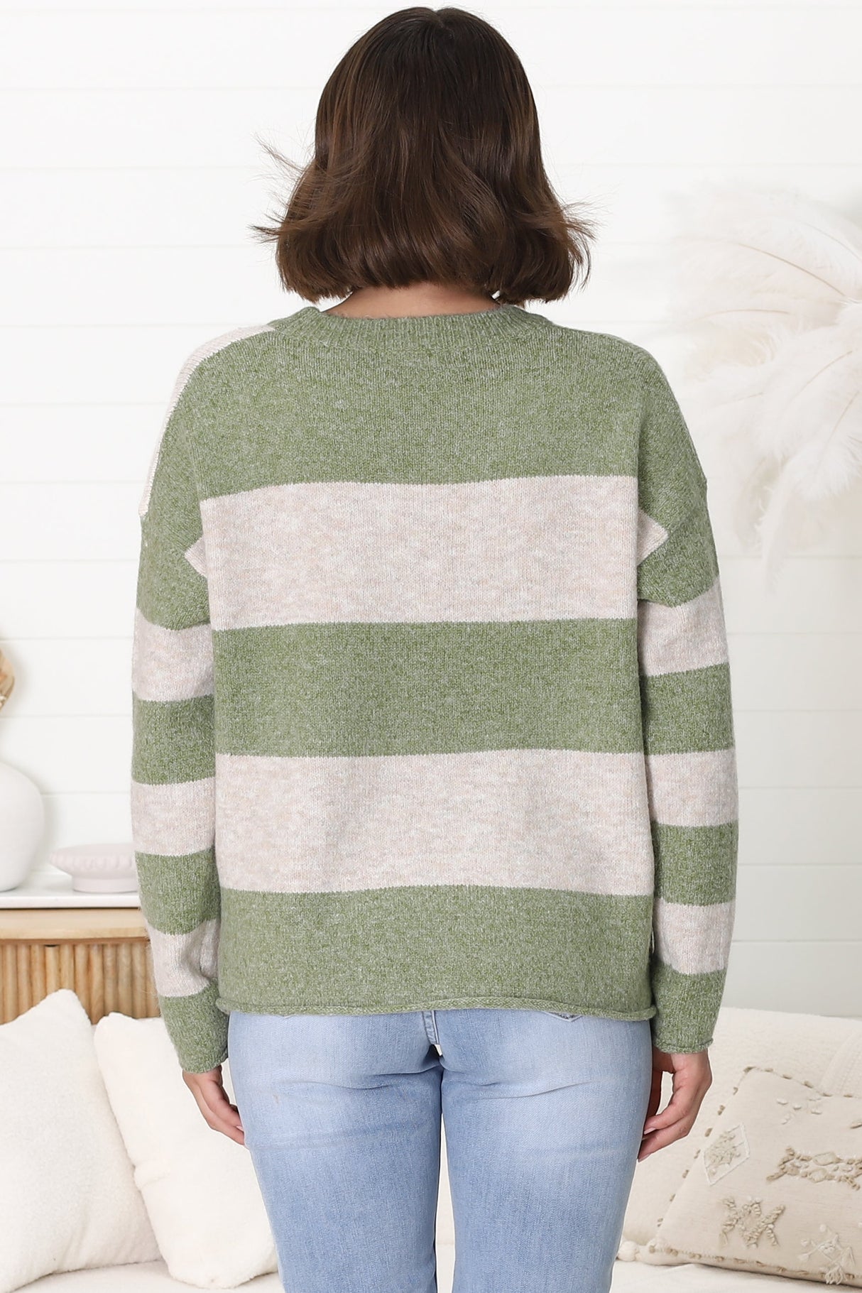 June Jumper - Long Sleeve Colour Block Jumper in Green