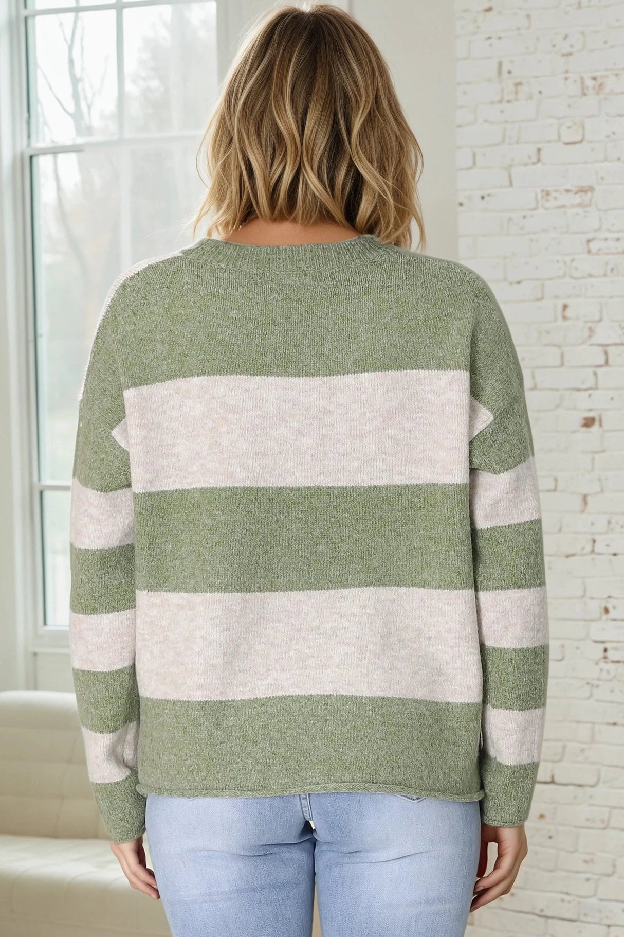 June Jumper - Long Sleeve Colour Block Jumper in Green