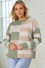 June Jumper - Long Sleeve Colour Block Jumper in Green