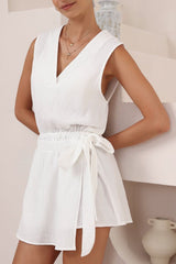 Junia Playsuit - V-Neck Sleeveless Skort Playsuit in White