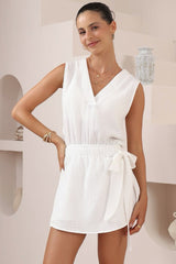 Junia Playsuit - V-Neck Sleeveless Skort Playsuit in White