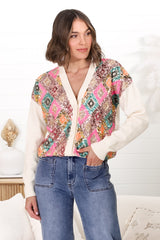 Jupiter Cardigan - Multi Sequin Button Up Cardigan in Beige