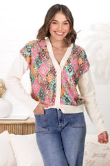 Jupiter Cardigan - Multi Sequin Button Up Cardigan in Beige