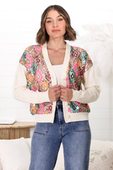 Jupiter Cardigan - Multi Sequin Button Up Cardigan in Beige