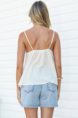 Justinie Cami - Lace Trim Babydoll Cami with Adjustable Spaghetti Straps in Cream