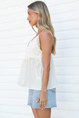 Justinie Cami - Lace Trim Babydoll Cami with Adjustable Spaghetti Straps in Cream