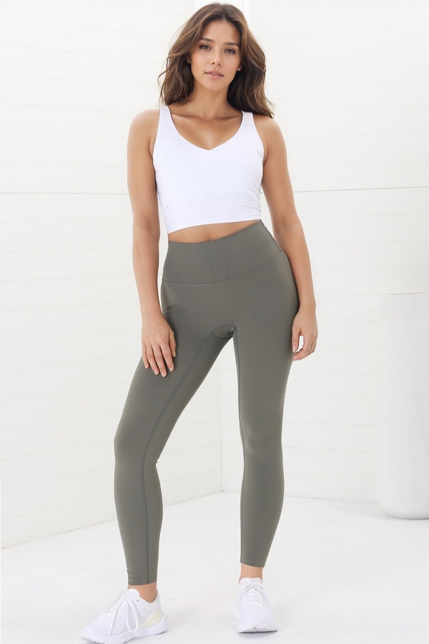 Axel Leggings - High Waisted Full Length Leggings in Khaki