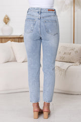 Kabili High Waist Ripped Mum Jeans in Light Denim