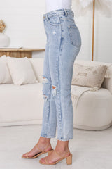 Kabili High Waist Ripped Mum Jeans in Light Denim