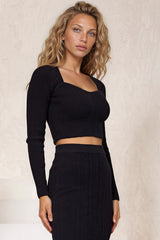 Model wearing Kadie Knit Crop in Black from Salty Crush
