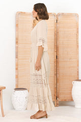 Kaely Maxi Dress - Delicate Lace Panel Detailed A Line Dress in Cream