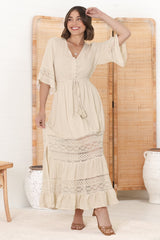 Kaely Maxi Dress - Delicate Lace Panel Detailed A Line Dress in Cream