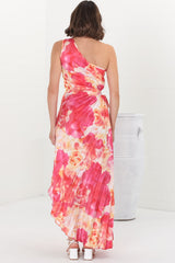 Kaia Maxi Dress - One Shoulder Dress with Side Cut Out in Cressida Print Pink