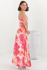 Kaia Maxi Dress - One Shoulder Dress with Side Cut Out in Cressida Print Pink