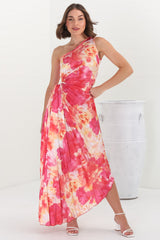 Kaia Maxi Dress - One Shoulder Dress with Side Cut Out in Cressida Print Pink