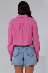 Kaiia Shirt - Cut Out Yoke Detailing Button Down Crop in Pink