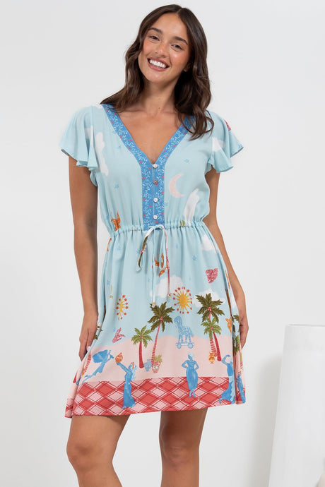Kailin Mini Dress - Cap Sleeve A Line Dress in Staria Print