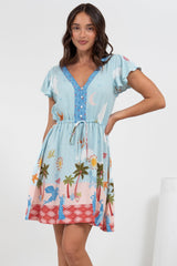 Kailin Mini Dress - Cap Sleeve A Line Dress in Staria Print