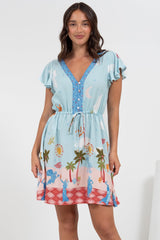 Kailin Mini Dress - Cap Sleeve A Line Dress in Staria Print