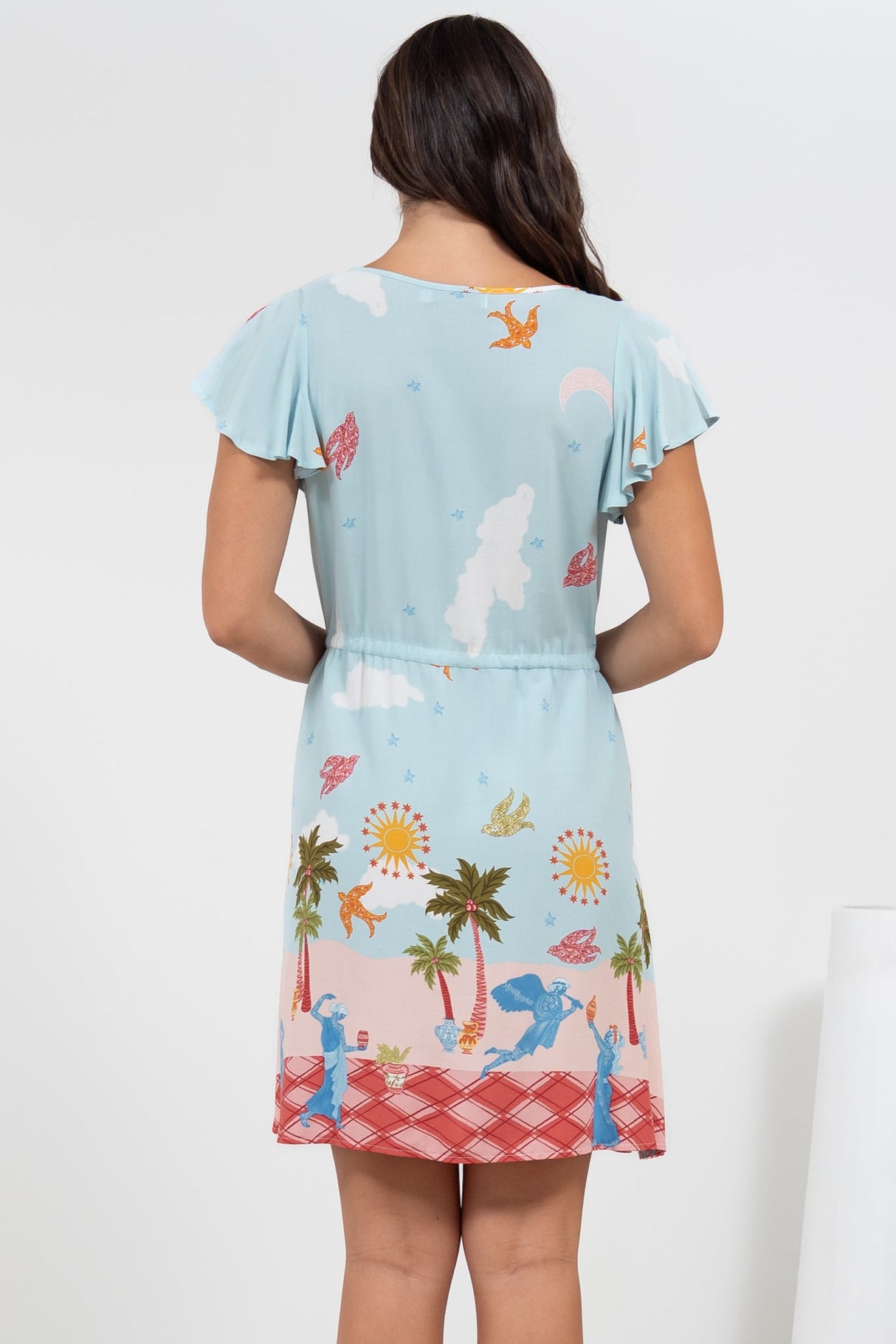 Kailin Mini Dress - Cap Sleeve A Line Dress in Staria Print