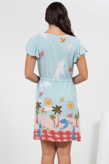 Kailin Mini Dress - Cap Sleeve A Line Dress in Staria Print
