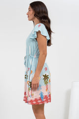 Kailin Mini Dress - Cap Sleeve A Line Dress in Staria Print