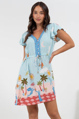 Kailin Mini Dress - Cap Sleeve A Line Dress in Staria Print