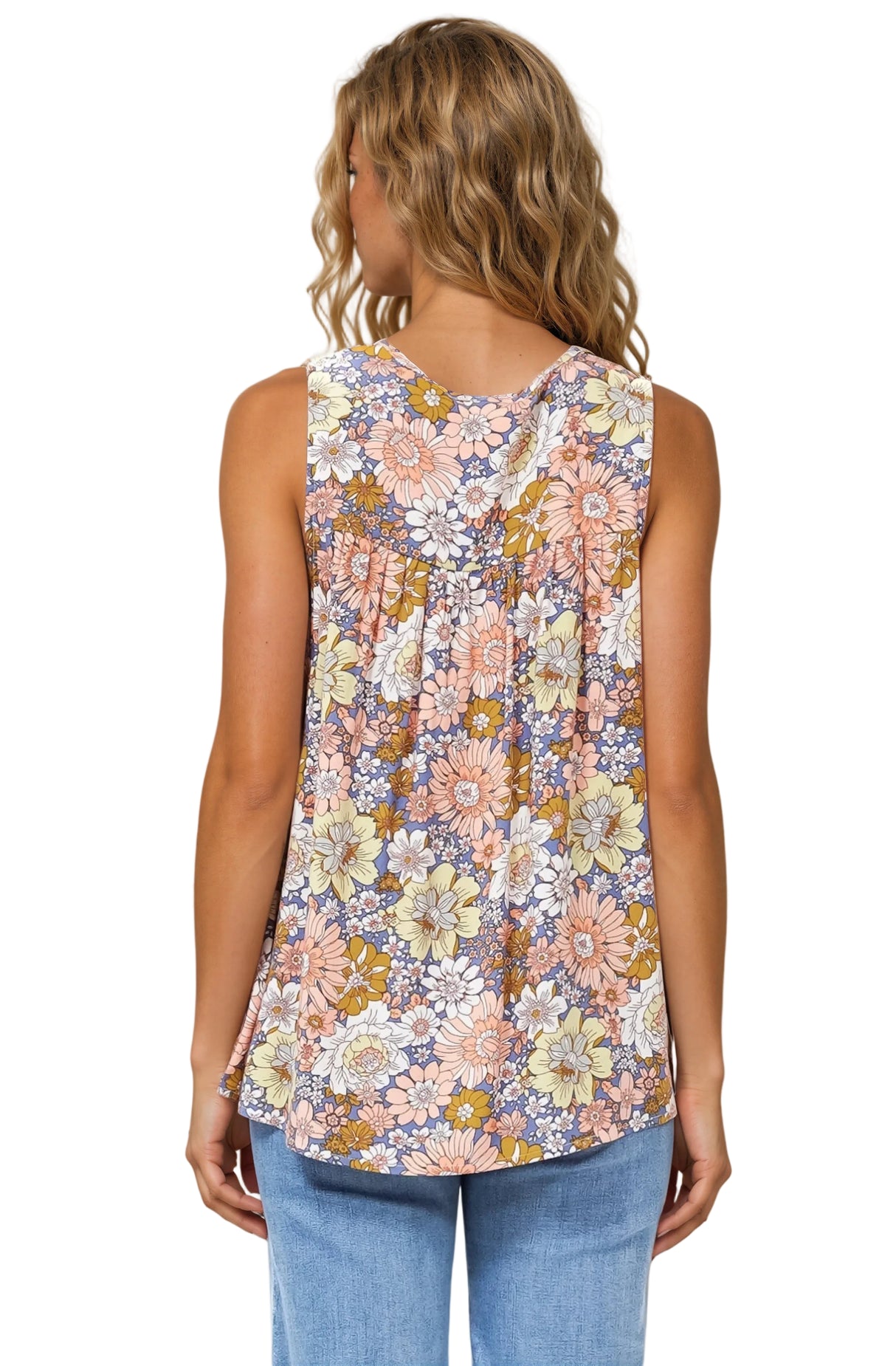 Kalari Top - Sleeveless Mandarin Collar with Tassel & Bells Neck Tie in Avianna Print