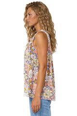 Kalari Top - Sleeveless Mandarin Collar with Tassel & Bells Neck Tie in Avianna Print