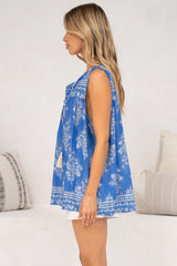 Kalari Top - Sleeveless Mandarin Collar with Tassel & Bells Neck Tie in Bridgette Print