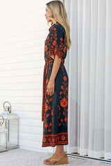 Kally Midi Dress - Collared Shirt Dress with Matching Waist Tie in Alexys Print