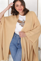 Kamdyn Poncho - Slouch Shoulder Throw Over Poncho in Camel