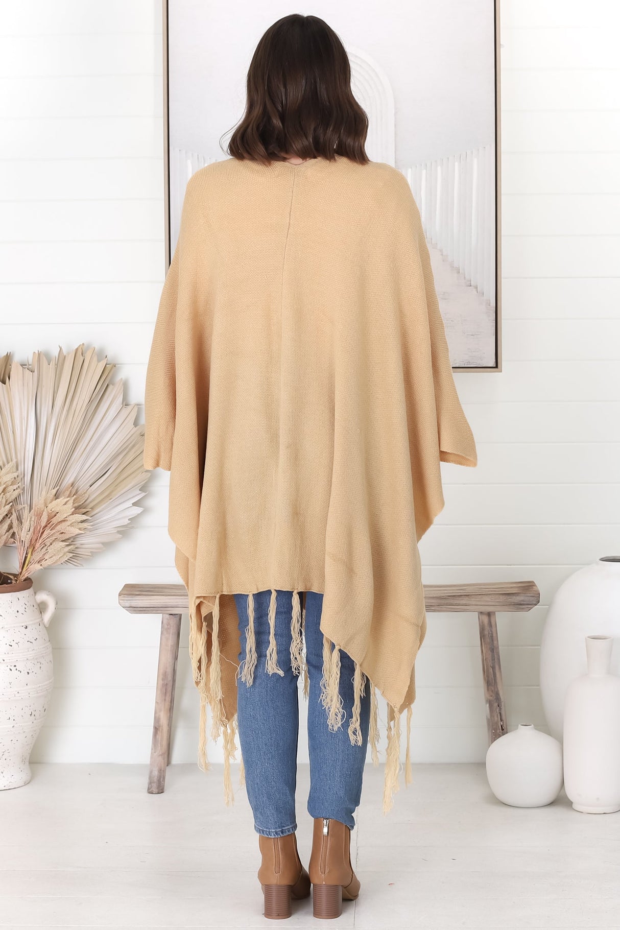 Kamdyn Poncho - Slouch Shoulder Throw Over Poncho in Camel