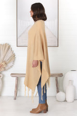 Kamdyn Poncho - Slouch Shoulder Throw Over Poncho in Camel