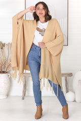 Kamdyn Poncho - Slouch Shoulder Throw Over Poncho in Camel