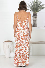 Kana Maxi Dress - Spaghetti Strap Asymmetric Tiered Dress in Charis Print Rust