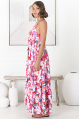 Kana Maxi Dress - Spaghetti Strap Asymmetric Tiered Dress in Zaya Print