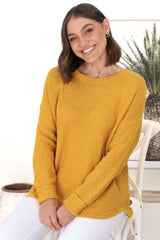 Kanza Jumper - Waffle Knit Scoop High-Low Hem Jumper in Mustard