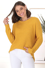 Kanza Jumper - Waffle Knit Scoop High-Low Hem Jumper in Mustard