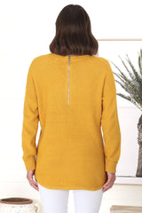 Kanza Jumper - Waffle Knit Scoop High-Low Hem Jumper in Mustard