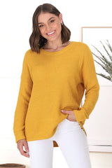 Kanza Jumper - Waffle Knit Scoop High-Low Hem Jumper in Mustard