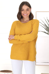 Kanza Jumper - Waffle Knit Scoop High-Low Hem Jumper in Mustard