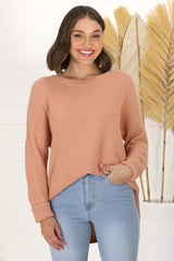 Kanza Jumper - Waffle Knit Scoop High-Low Hem Jumper in Peach